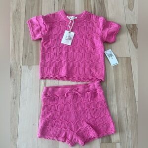 Pink Knit Top and Shorts Set